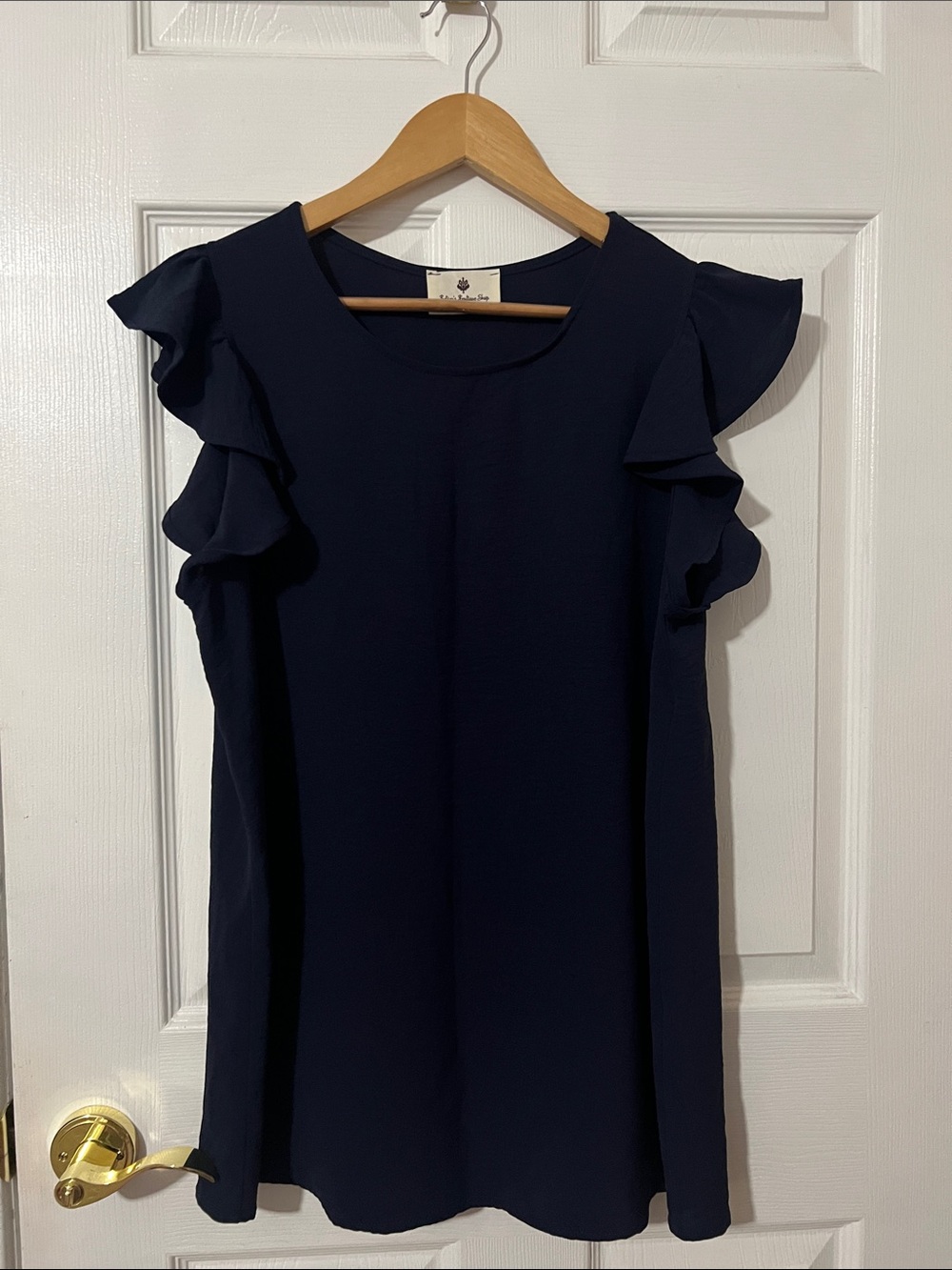NWOT Betsey’s Boutique Shop Navy Blue Blouse with Ruffle Sleeves